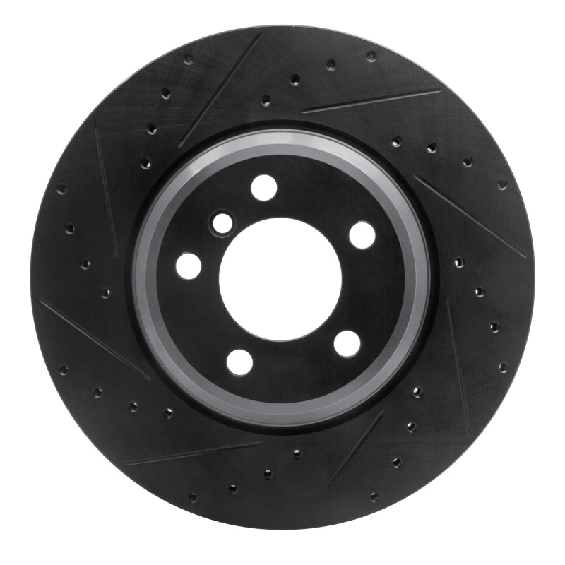 BMW 745Li Brake Rotor (1) - Front Left - R1 Concepts - Drilled & Slotted - Black - `02-`08